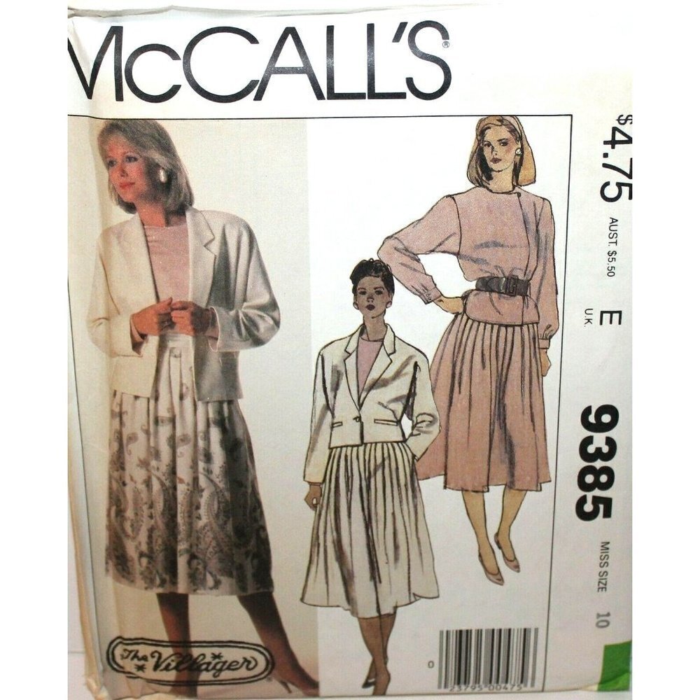 McCalls Sewing Pattern 9385 Misses Jacket Blouse Skirt Size 10‎